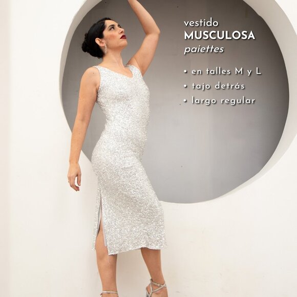 Pencil Tango Dress in Silver Sequin - Picture 2 of 5